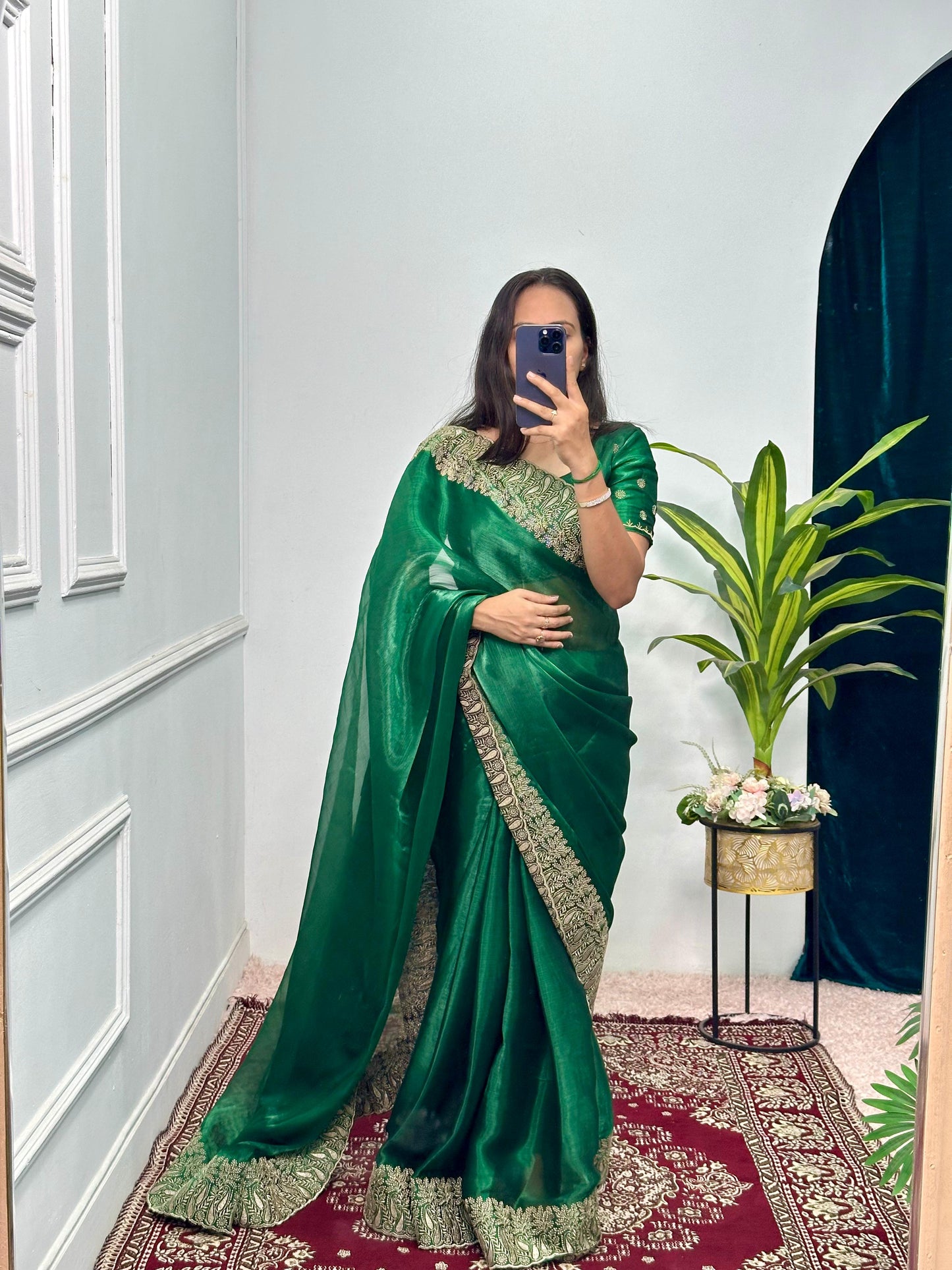 Wonderful Green Color Burbary Silk Saree