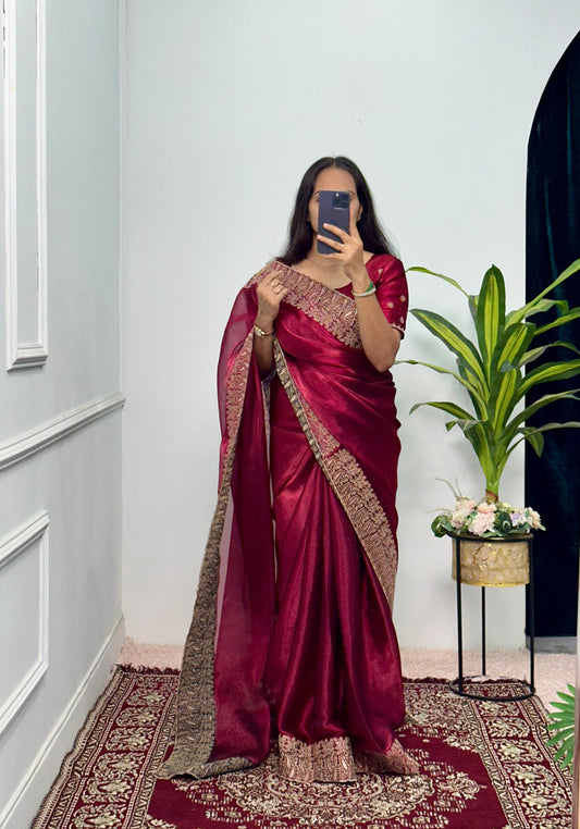 Wonderful Red Color Burbary Silk Saree