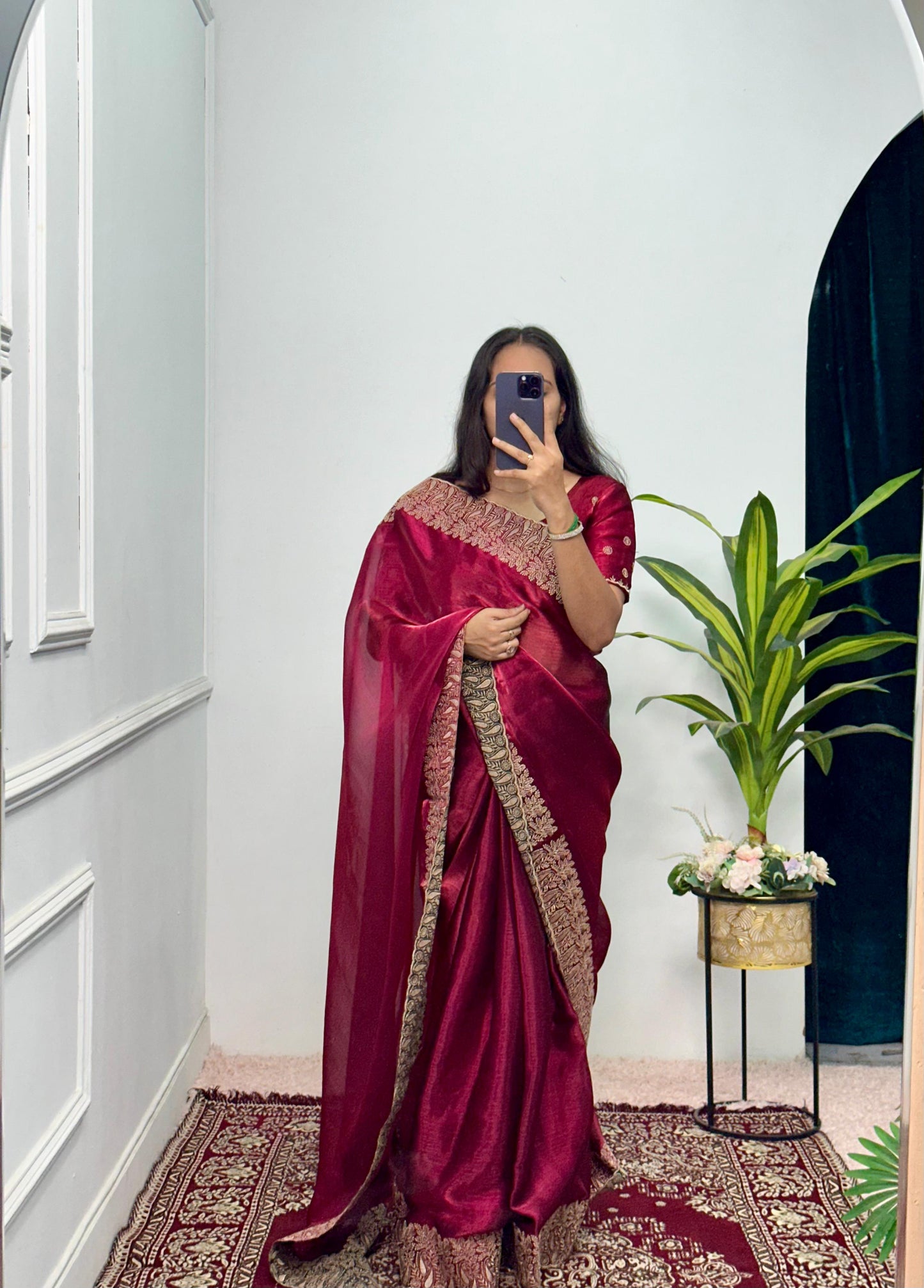 Wonderful Red Color Burbary Silk Saree