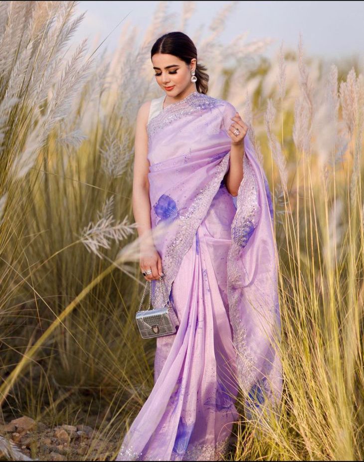 Imposing Organza Silk Purple Color Saree