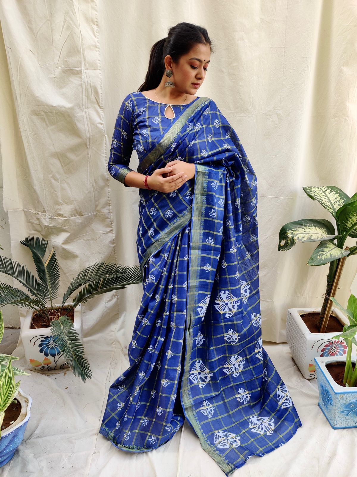 Glorious Batik Cotton Blue Color Saree