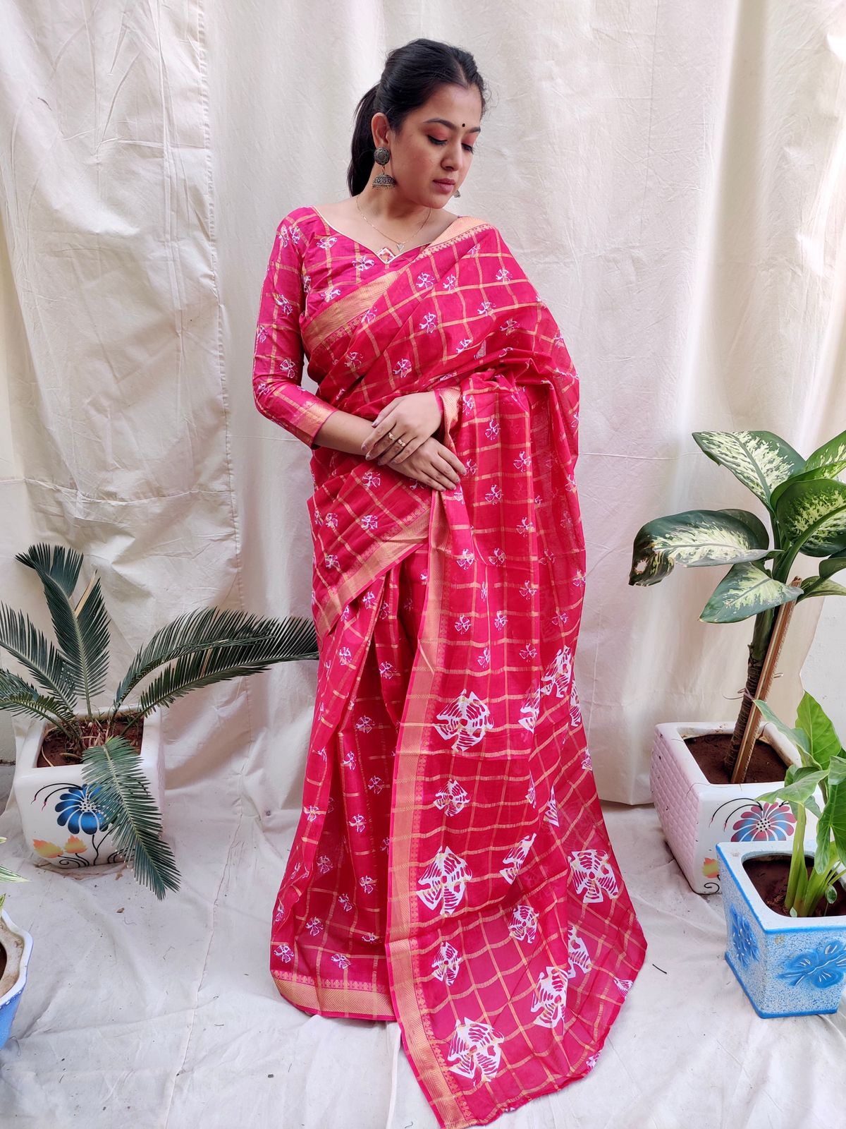 Glorious Batik Cotton Pink Color Saree