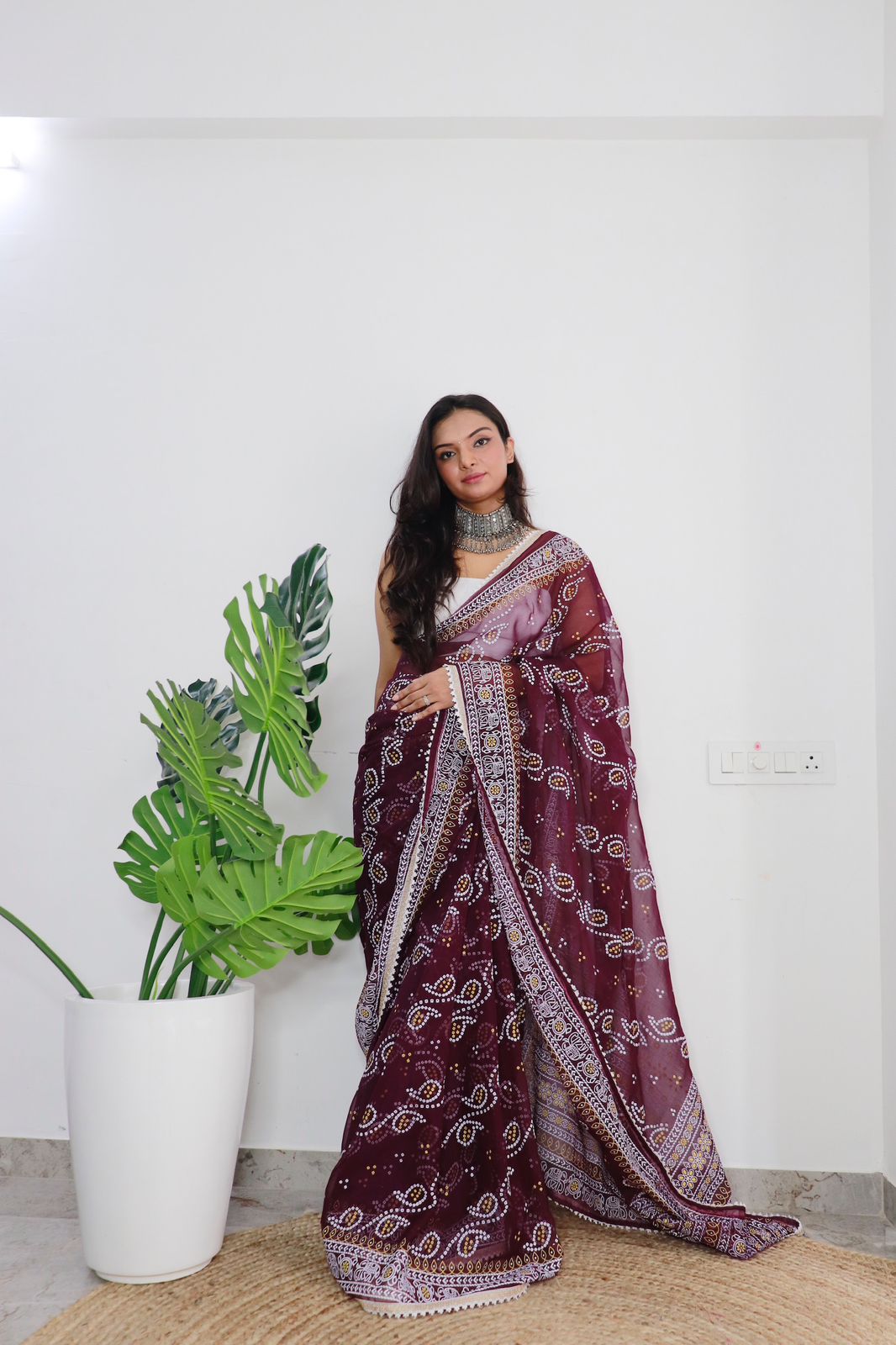 Exotic Chiffon Silk Wine Color Saree