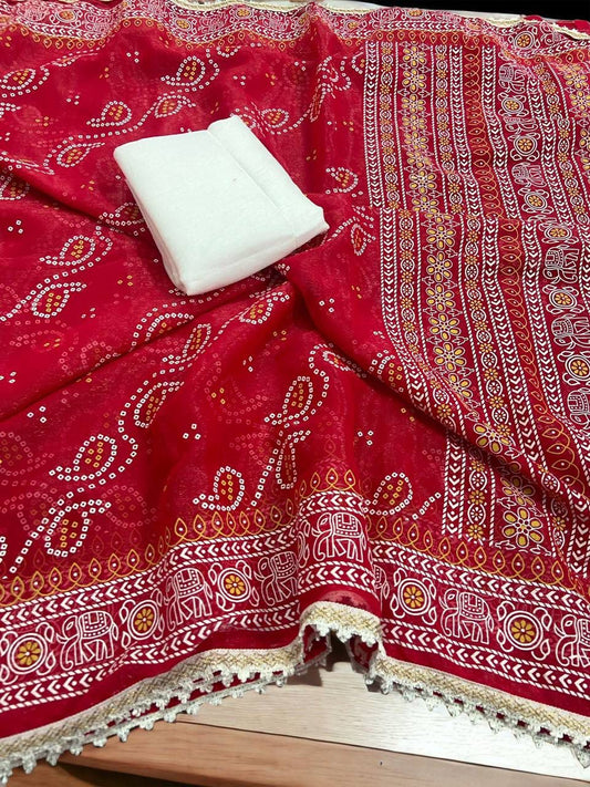 Exotic Chiffon Silk Red Color Saree