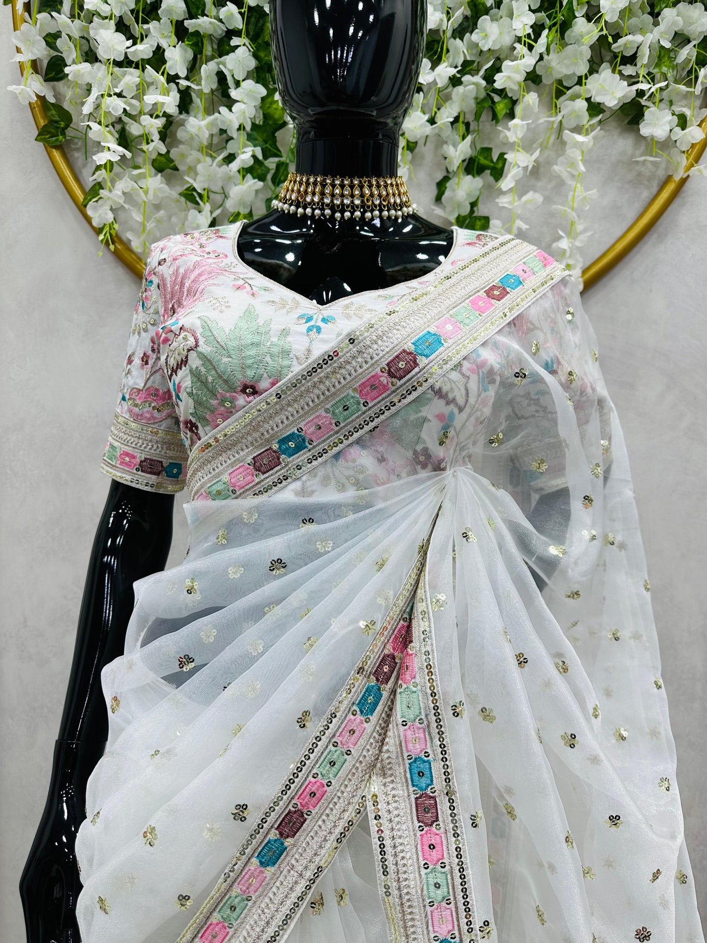 Exotic Organza Silk White Color Saree