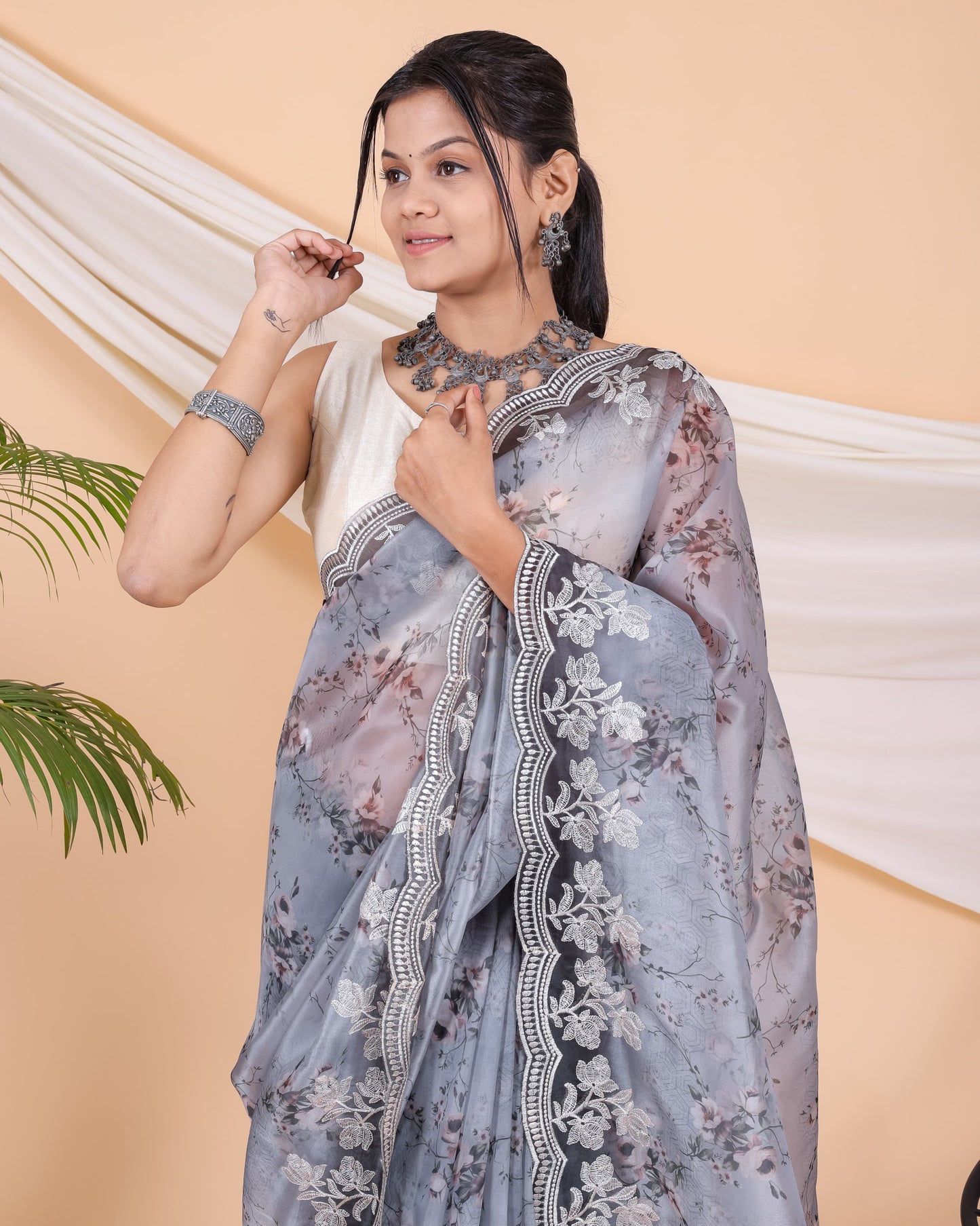 Beautiful Organza Silk Blue Color Saree