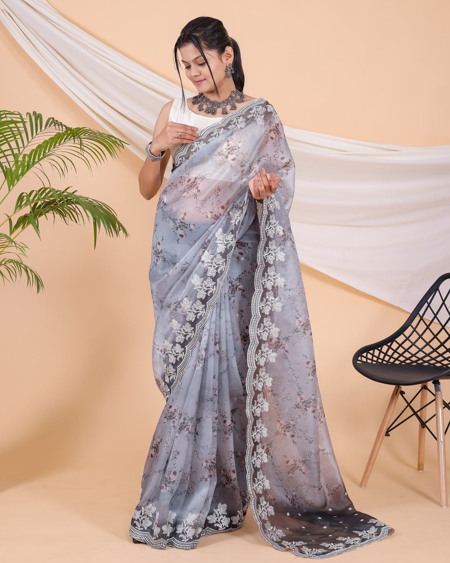 Beautiful Organza Silk Blue Color Saree