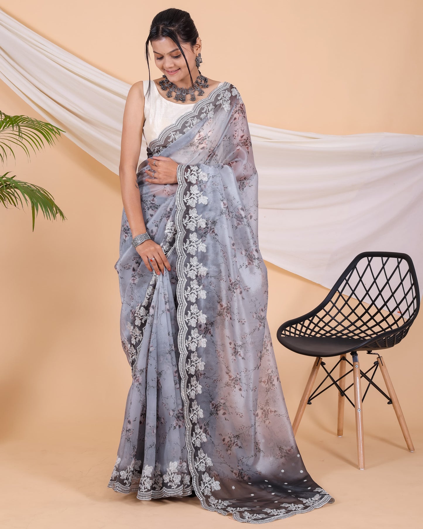 Beautiful Organza Silk Blue Color Saree