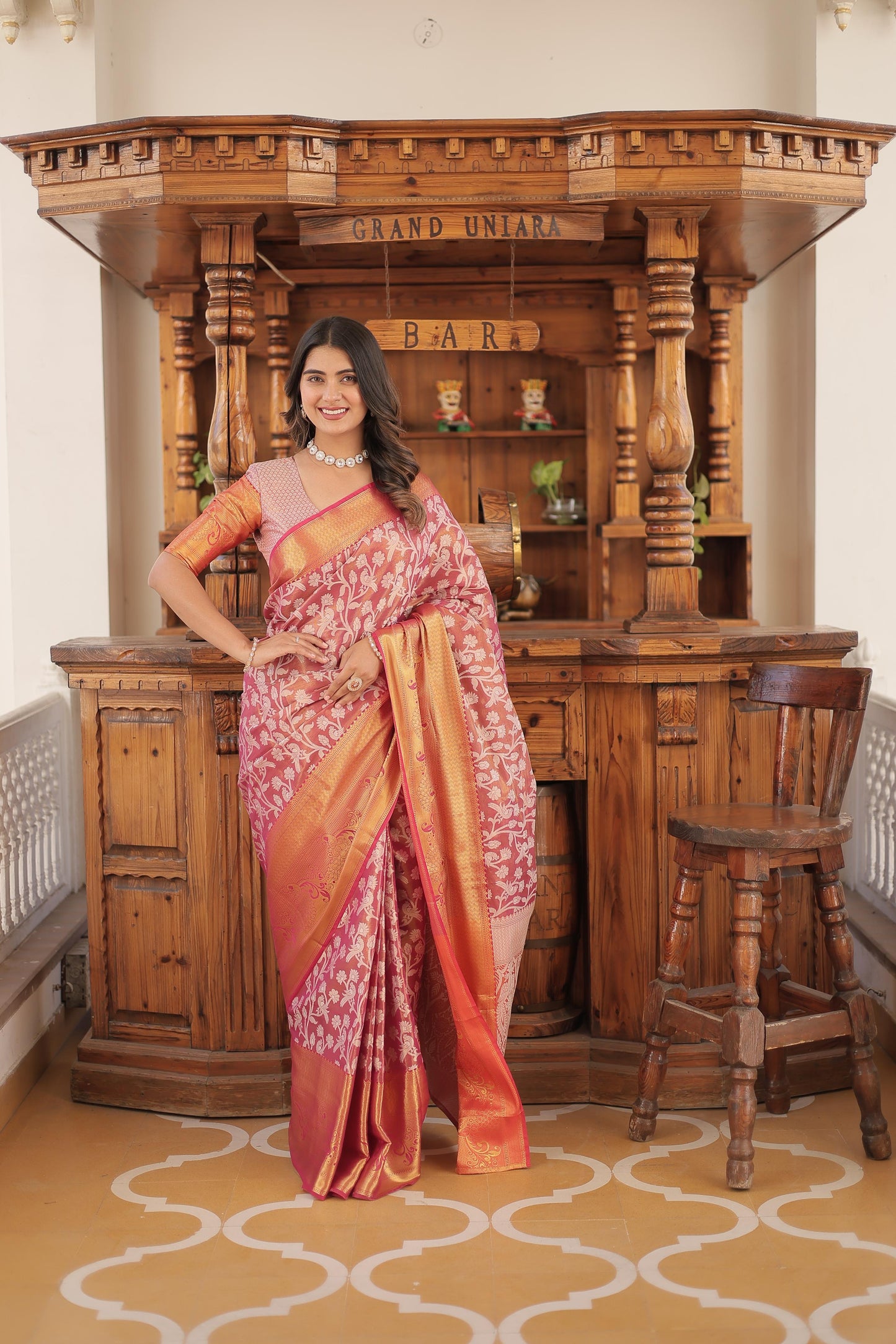 Glimmering Kanjivaram Silk Pink Color Saree