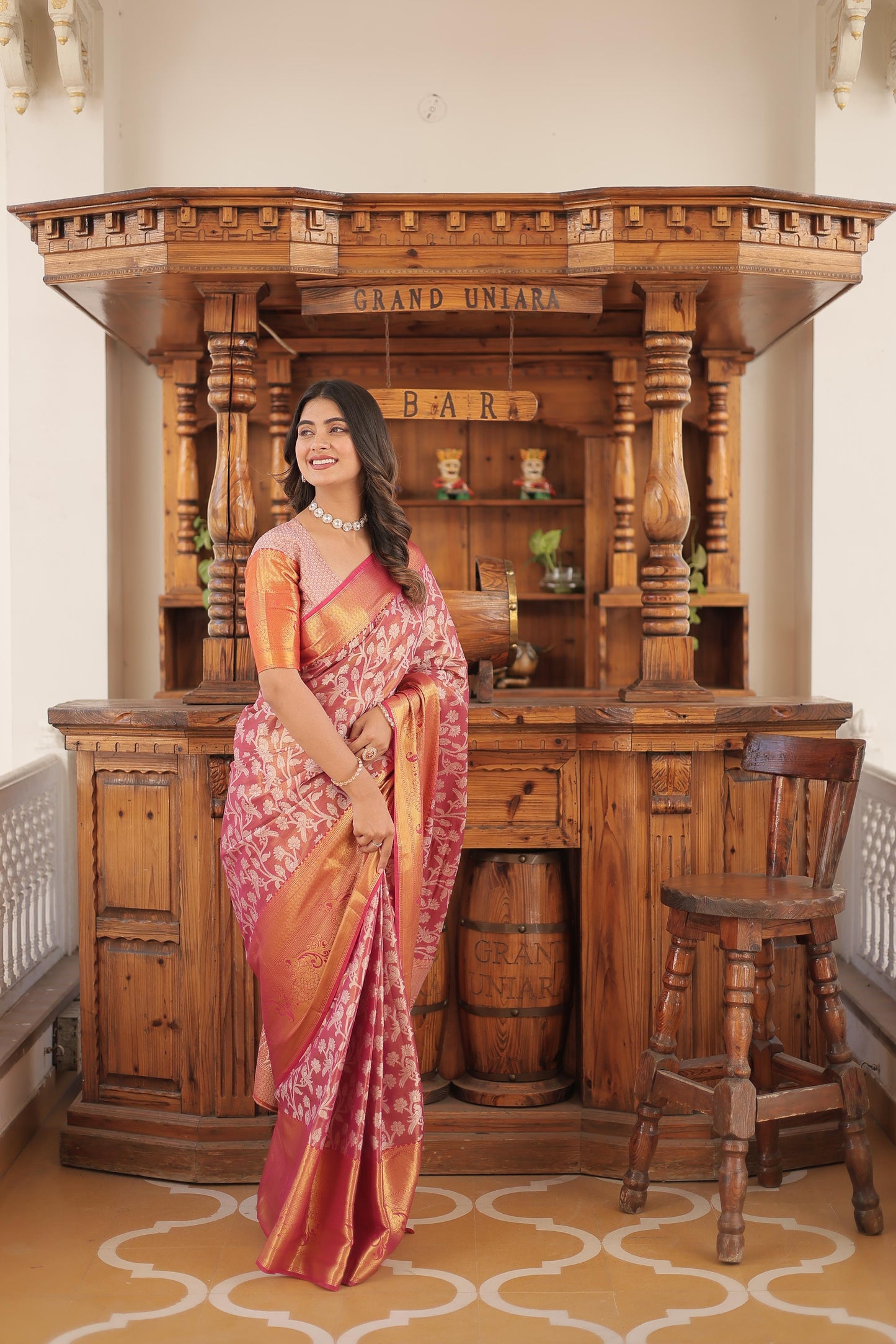 Glimmering Kanjivaram Silk Pink Color Saree