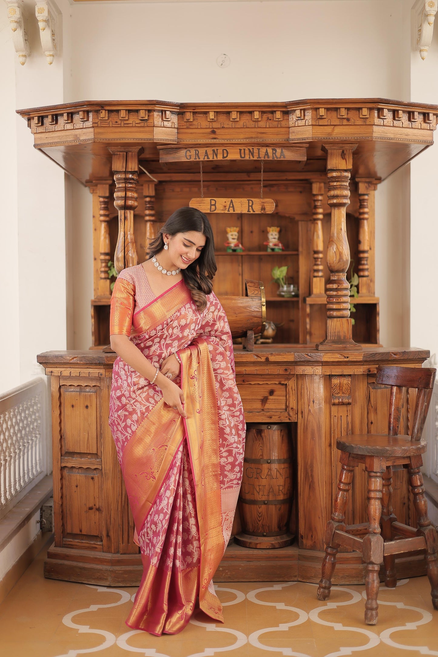 Glimmering Kanjivaram Silk Pink Color Saree