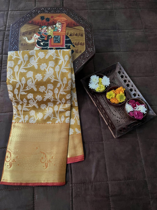 Glimmering Kanjivaram Silk Yellow Color Saree