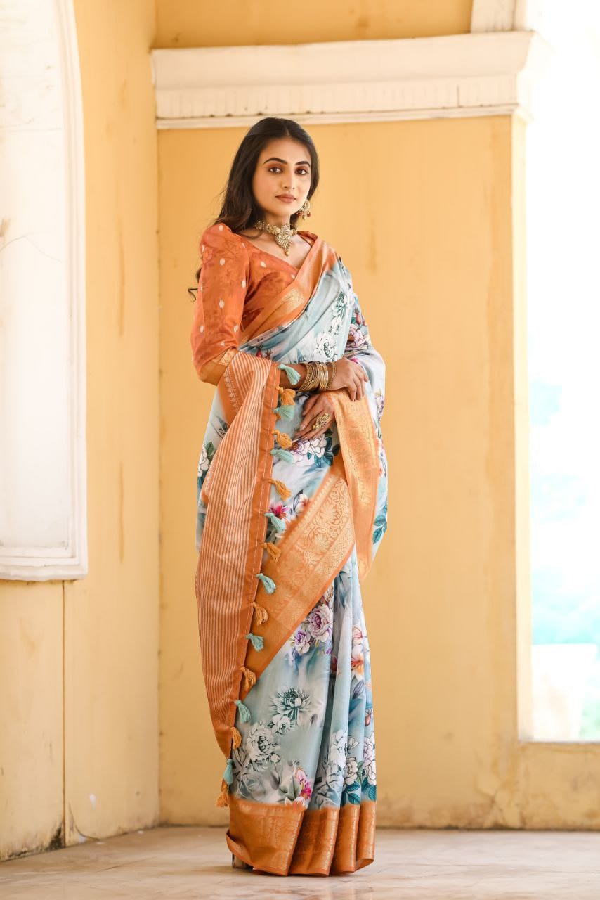 Captivating Dola Silk Sky Color Saree