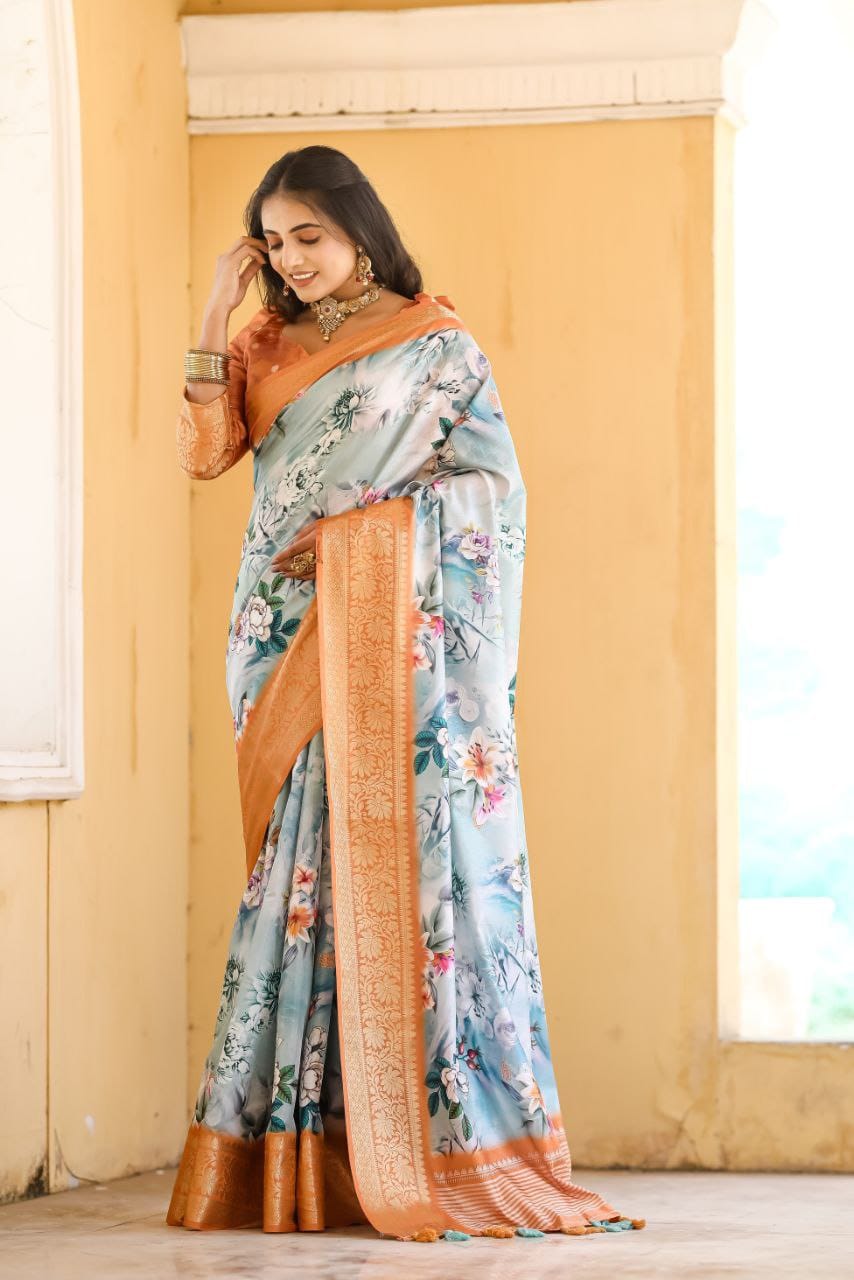 Captivating Dola Silk Sky Color Saree