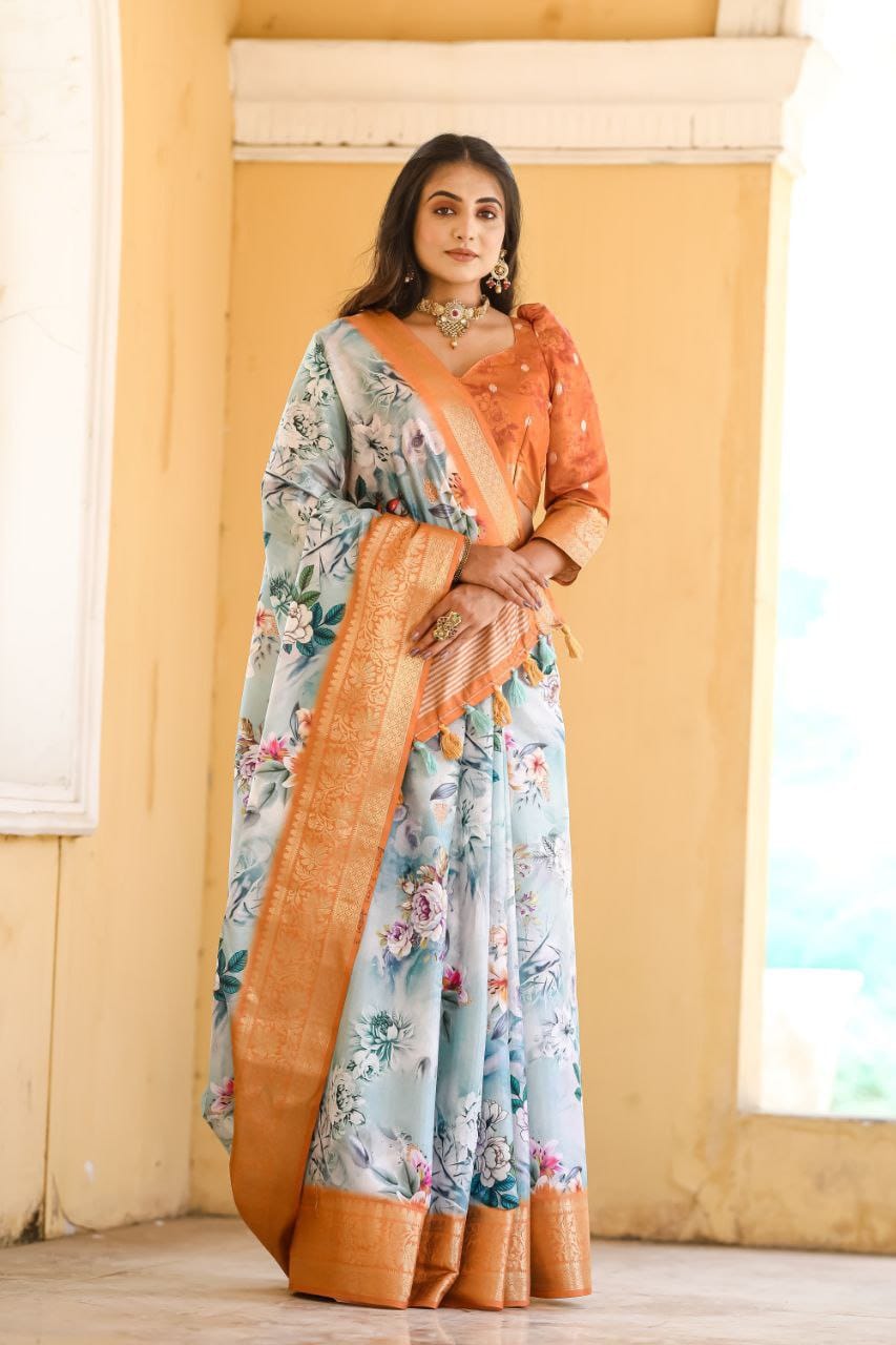 Captivating Dola Silk Sky Color Saree