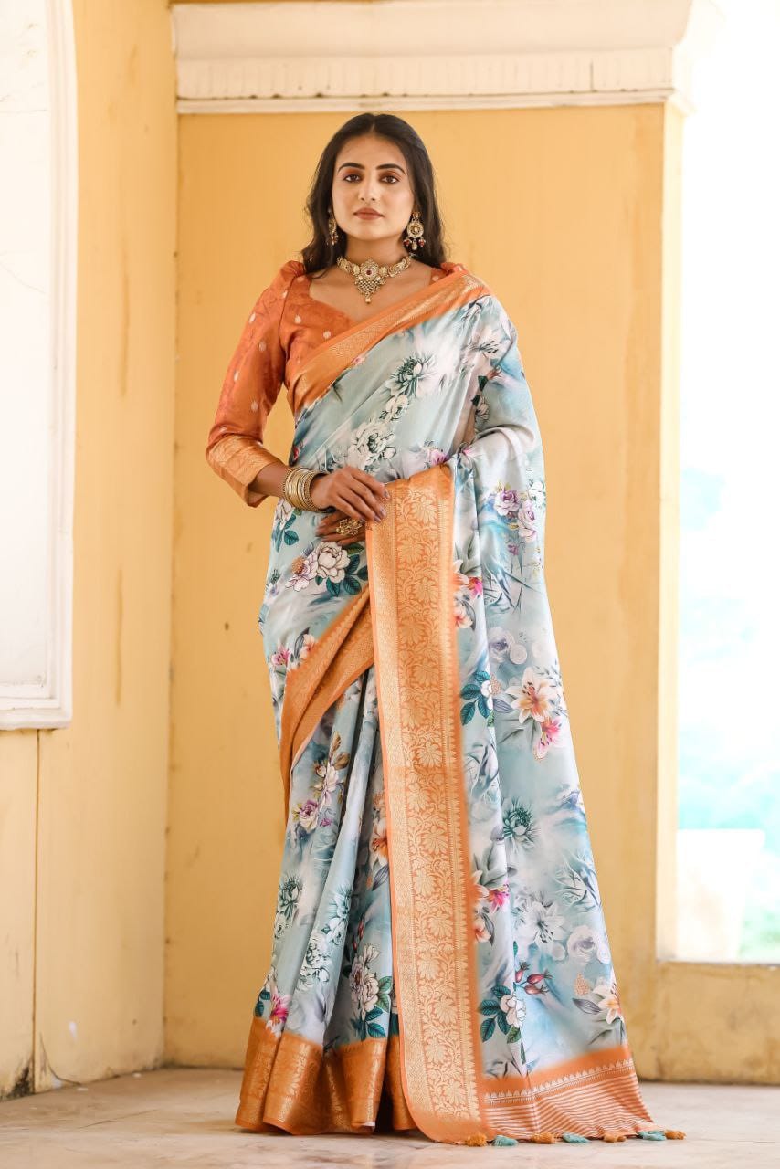 Captivating Dola Silk Sky Color Saree