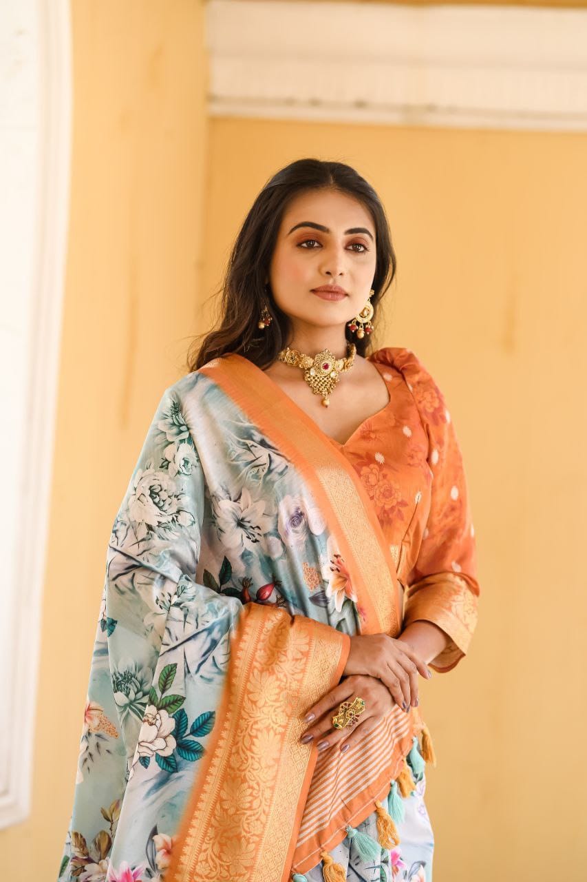 Captivating Dola Silk Sky Color Saree