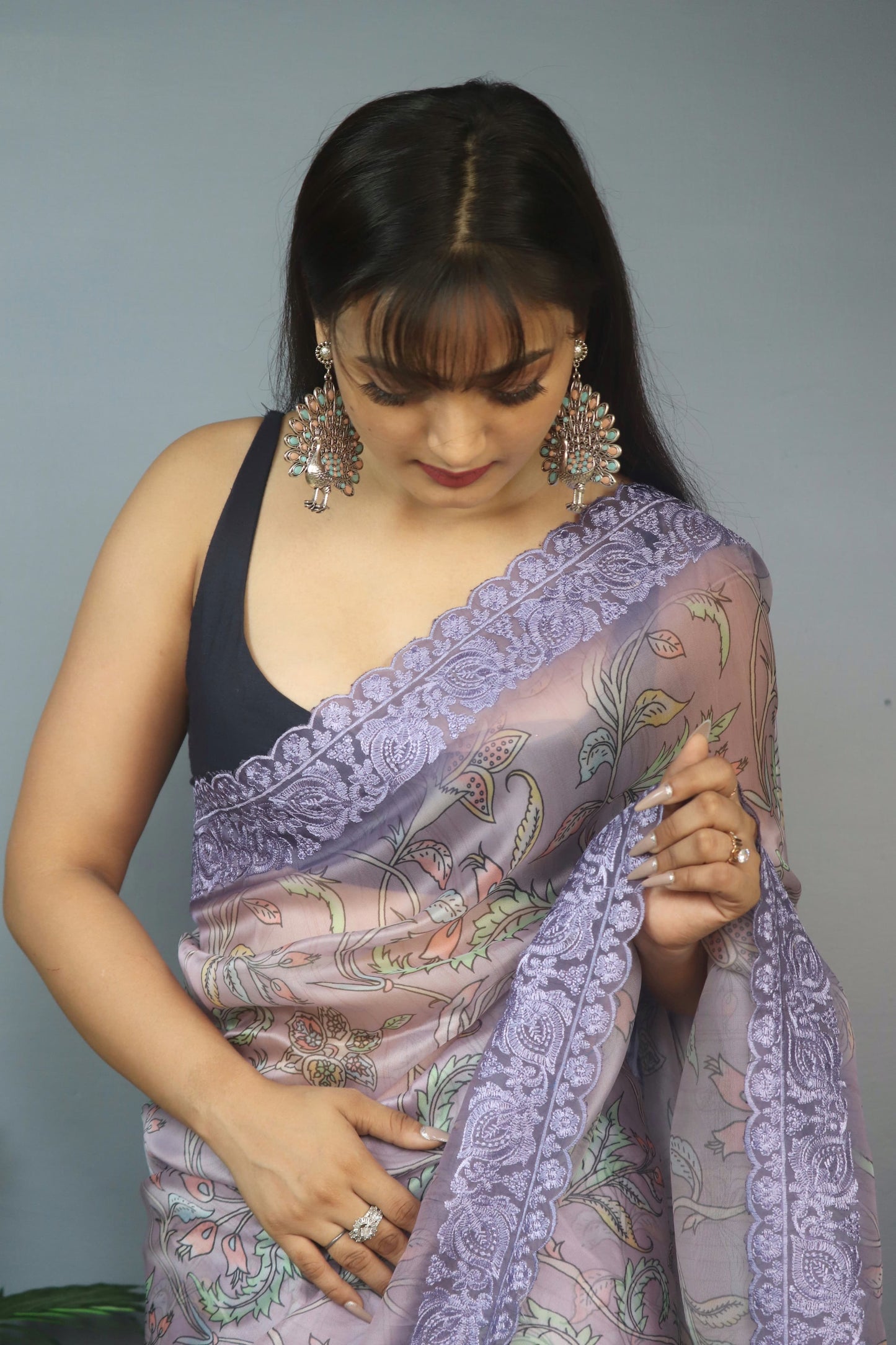 Stunning Organza Silk Purple Color Saree