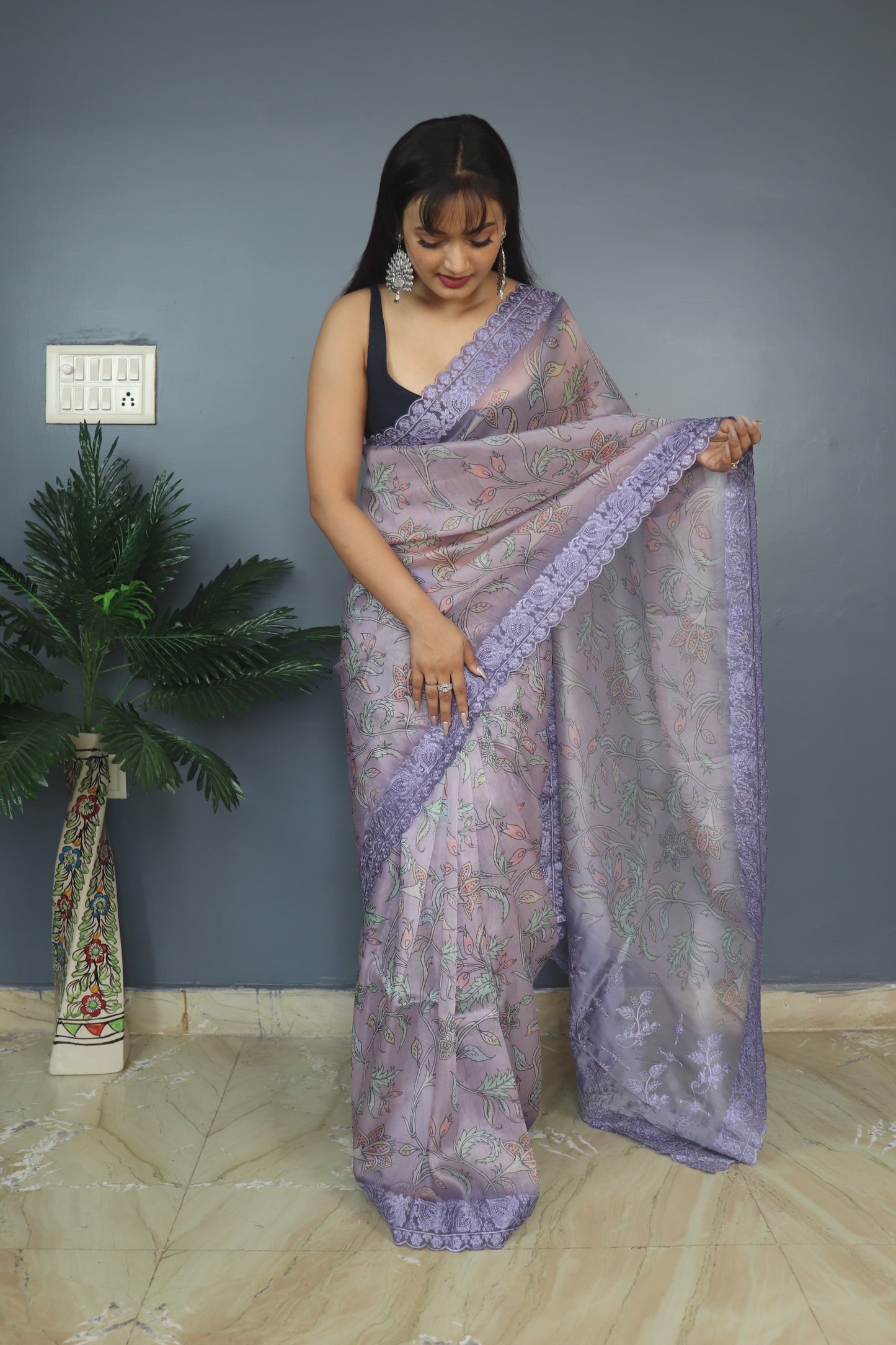 Stunning Organza Silk Purple Color Saree