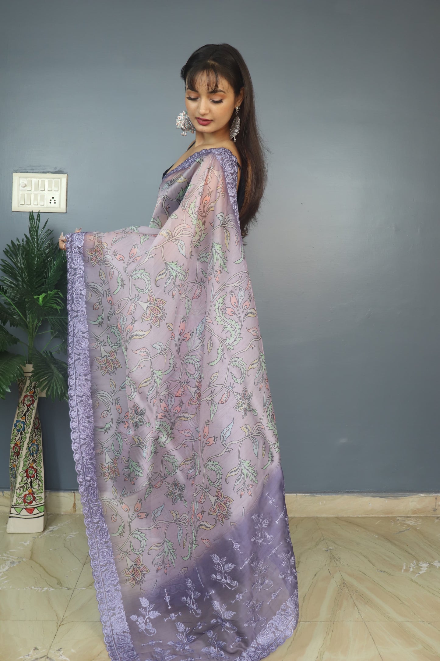 Stunning Organza Silk Purple Color Saree