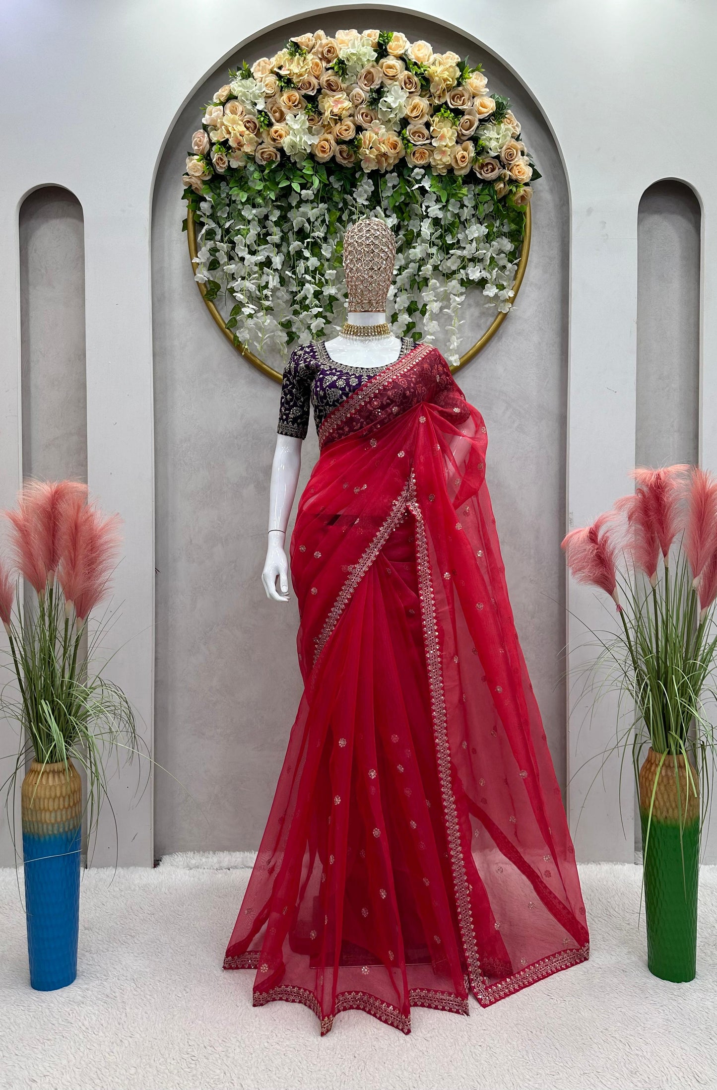 Classy Organza Silk Red Color Saree