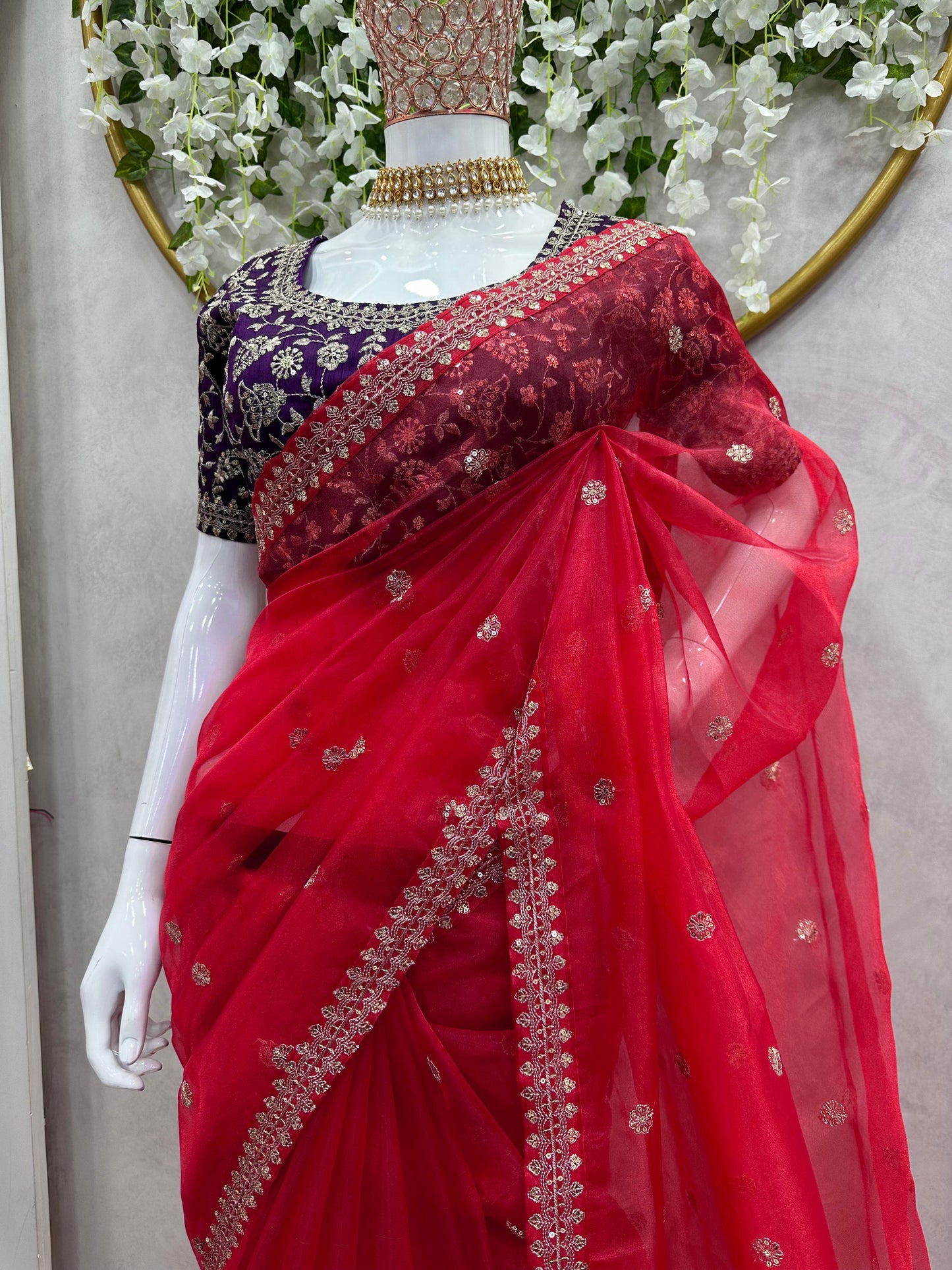 Classy Organza Silk Red Color Saree