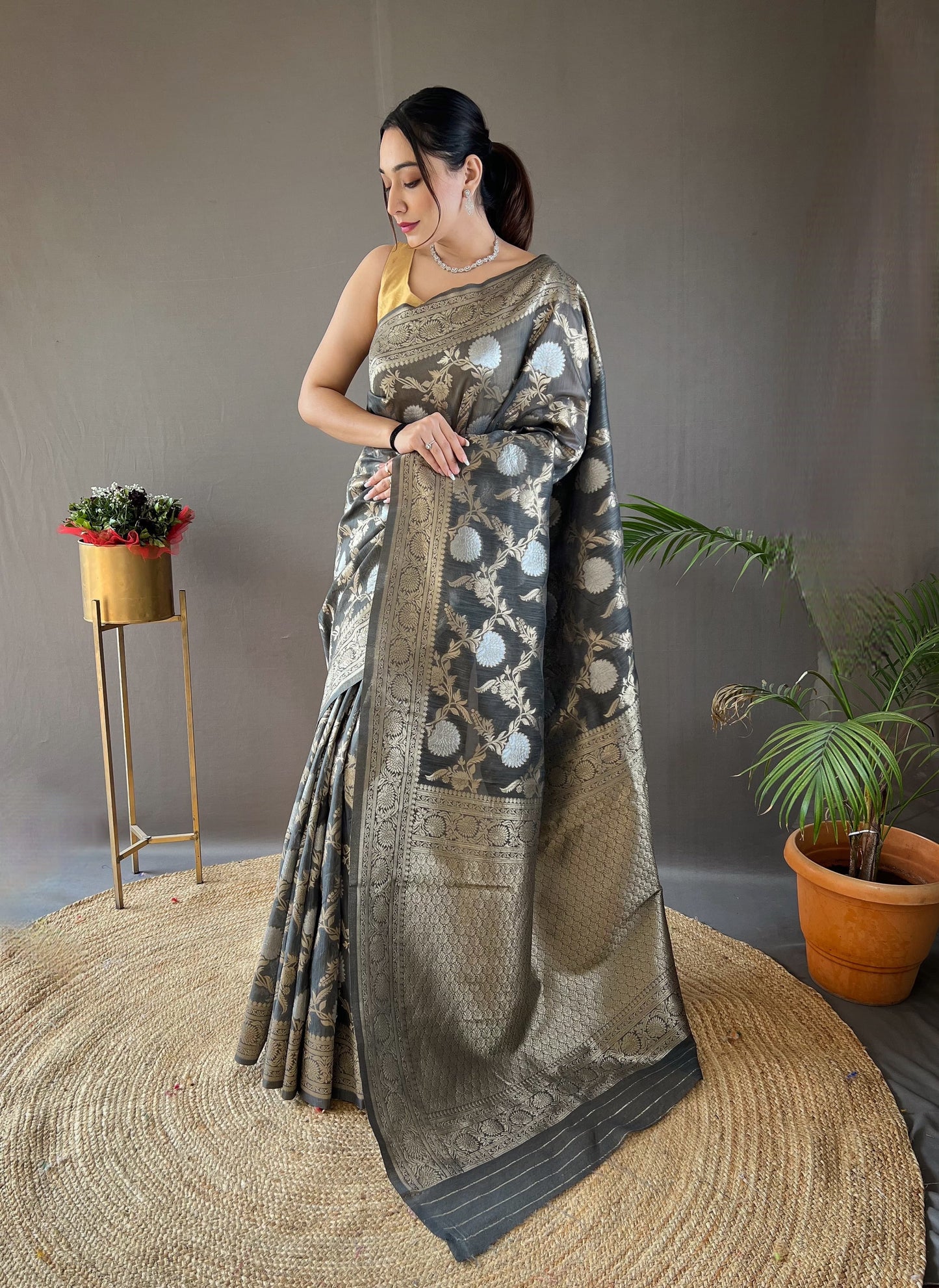 Demanding Cotton Grey Color Saree