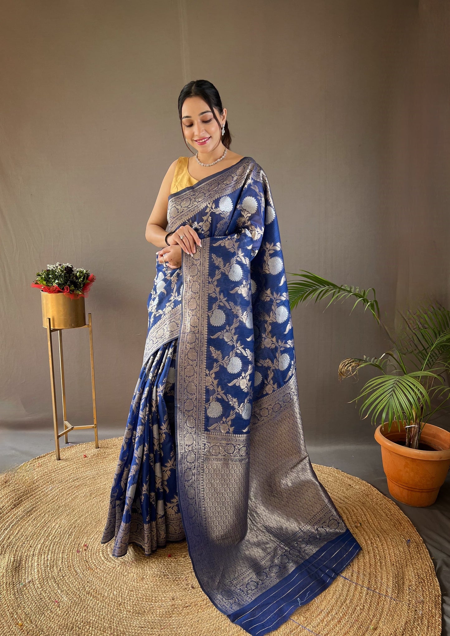 Demanding Cotton Blue Color Saree