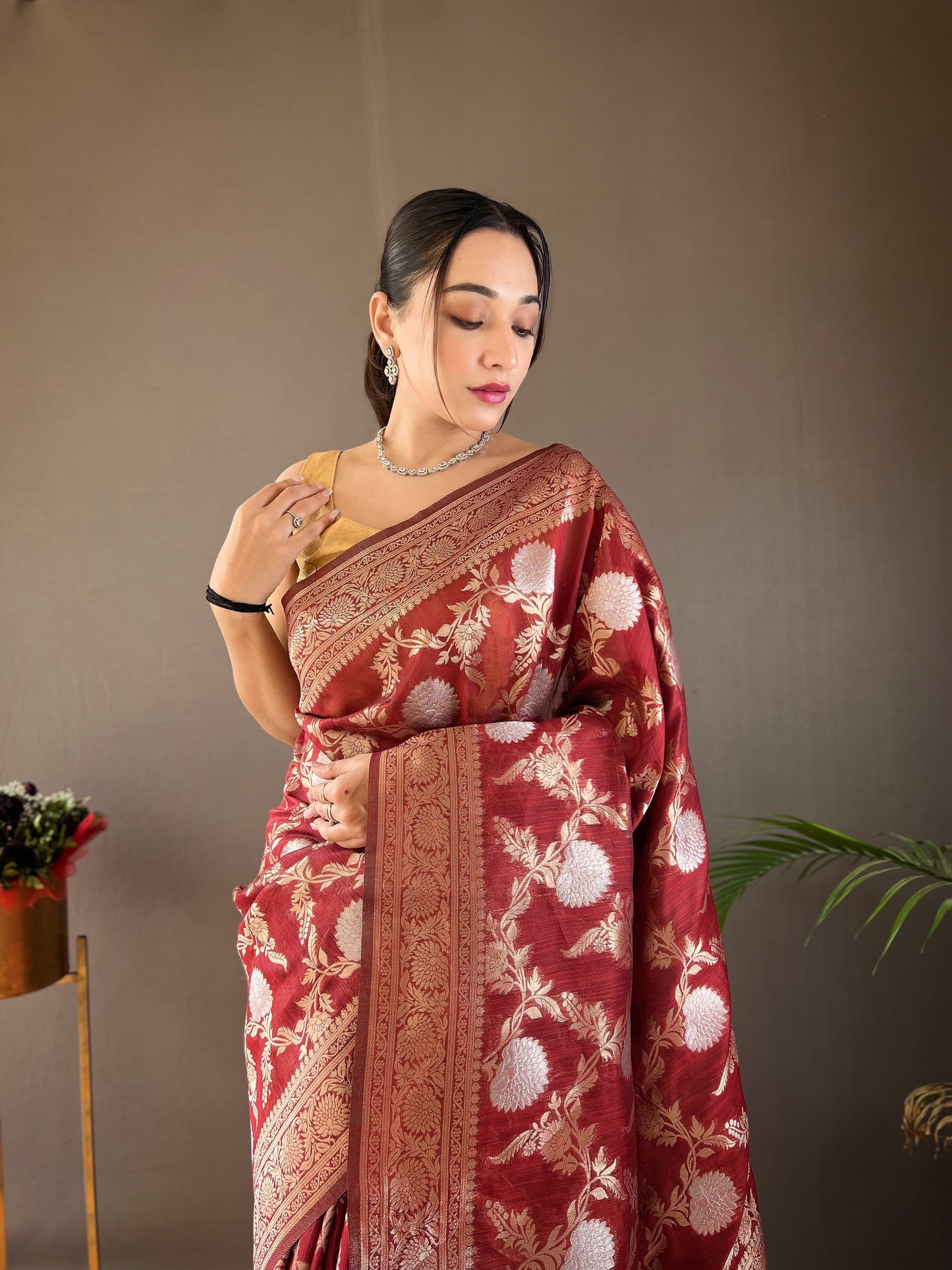 Demanding Cotton Maroon Color Saree