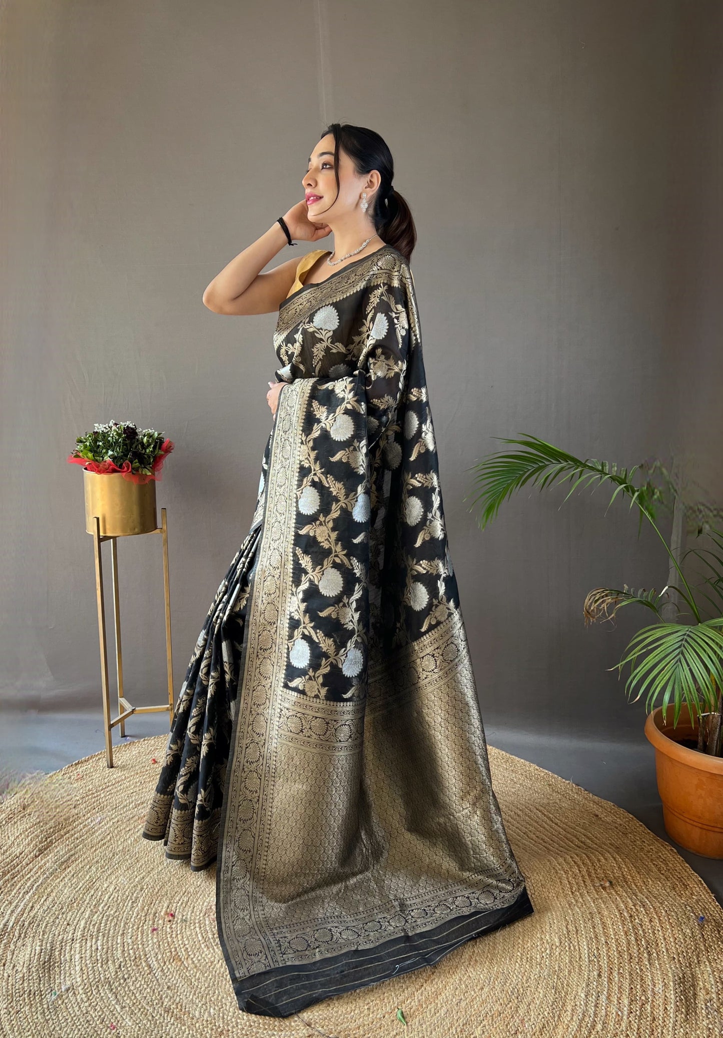 Demanding Cotton Black Color Saree