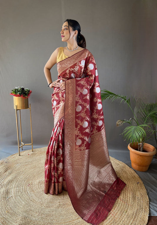 Demanding Cotton Maroon Color Saree