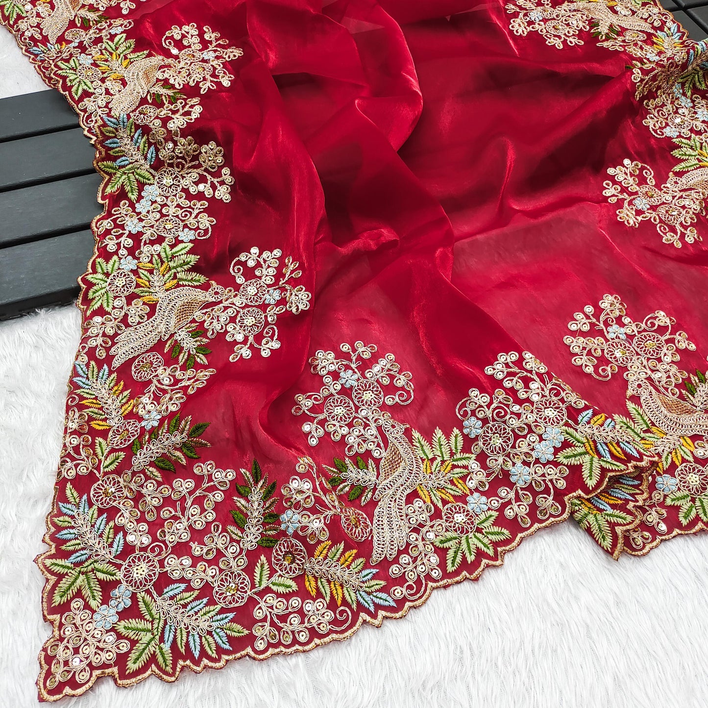 Luxuriant Sequence Red Color Saree