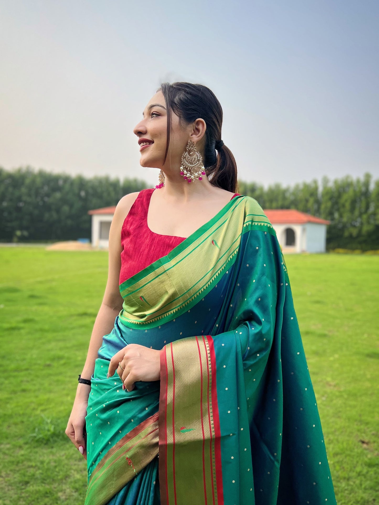 Imposing Cotton Rama Color Saree