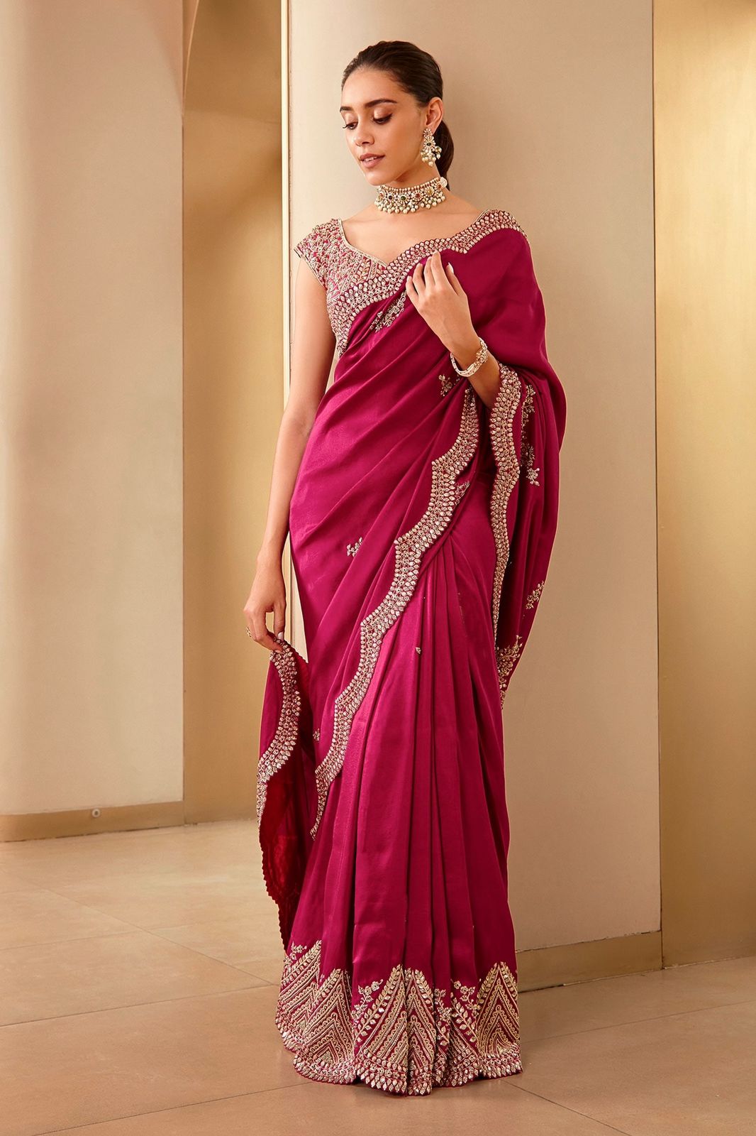 Glorious Vichitra Silk Red Color Saree