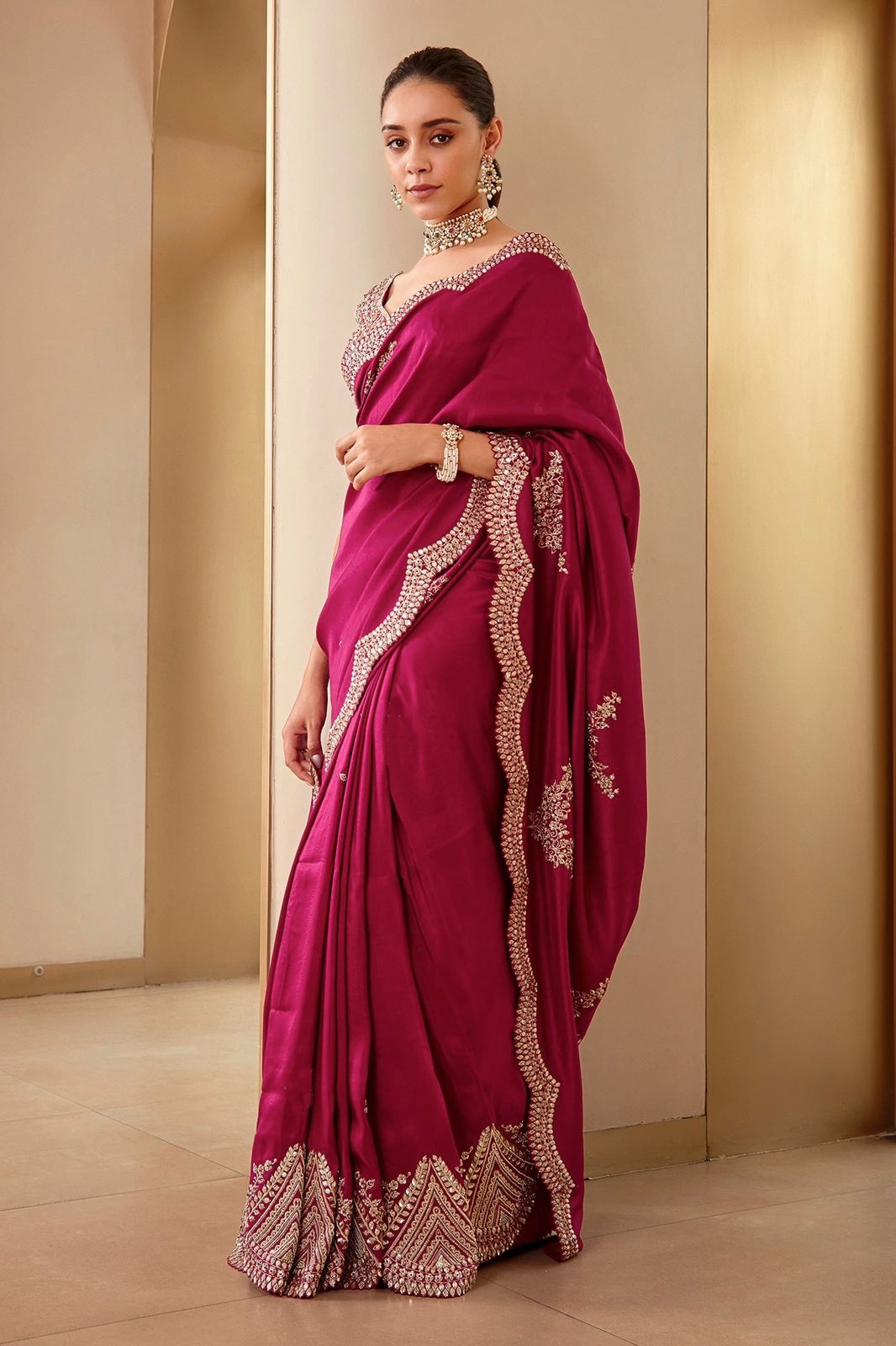 Glorious Vichitra Silk Red Color Saree