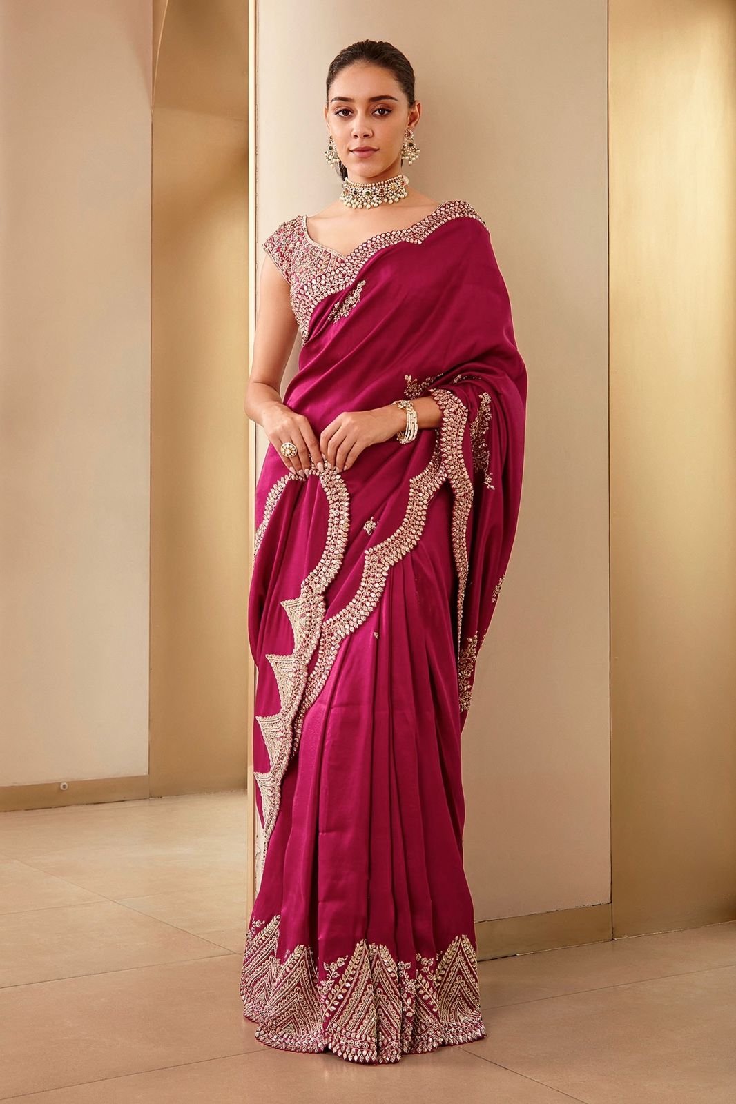 Glorious Vichitra Silk Red Color Saree