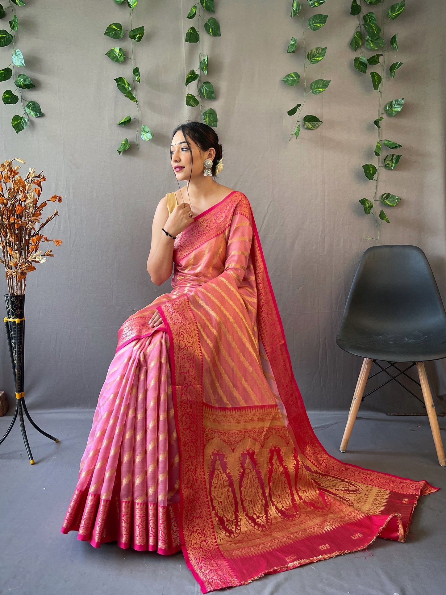 Charming Organza Pink Color Saree