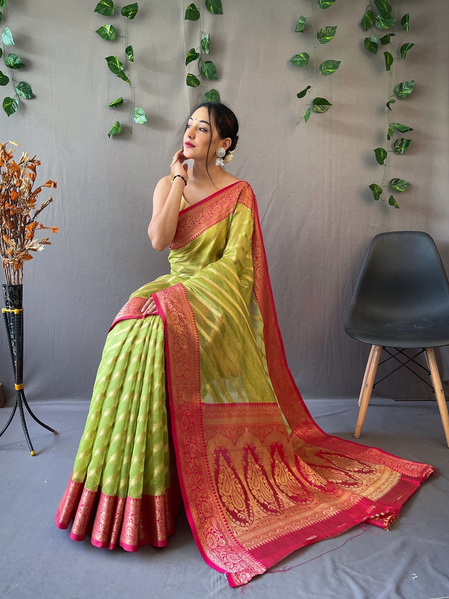 Charming Organza Perrot Color Saree