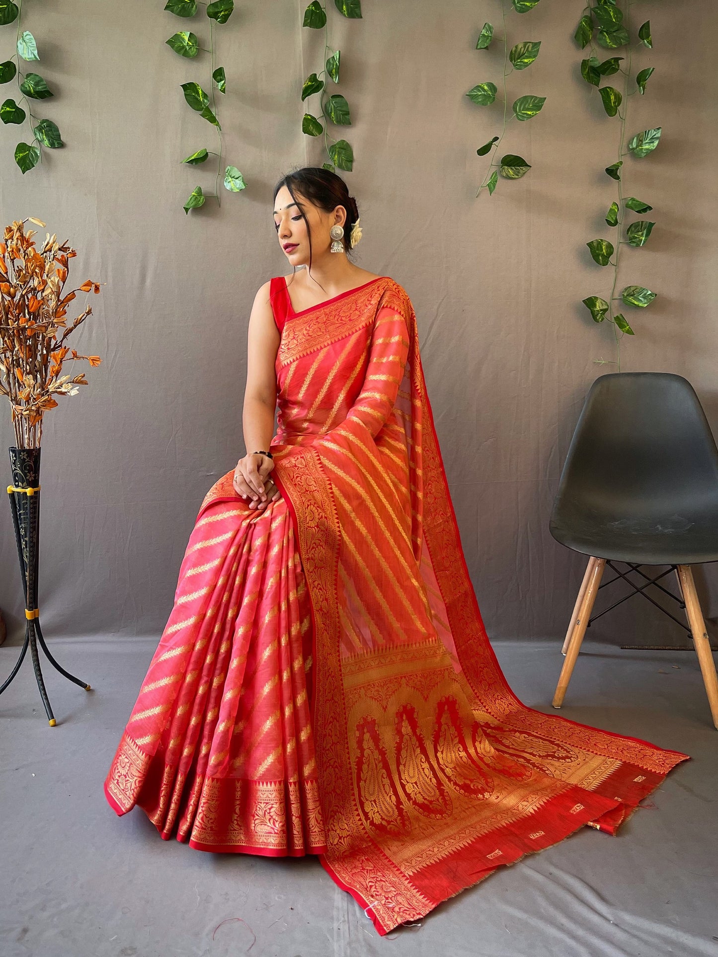 Charming Organza Red Color Saree