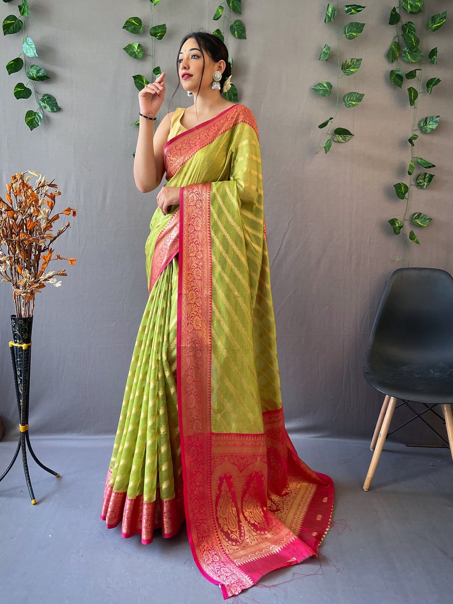 Charming Organza Perrot Color Saree