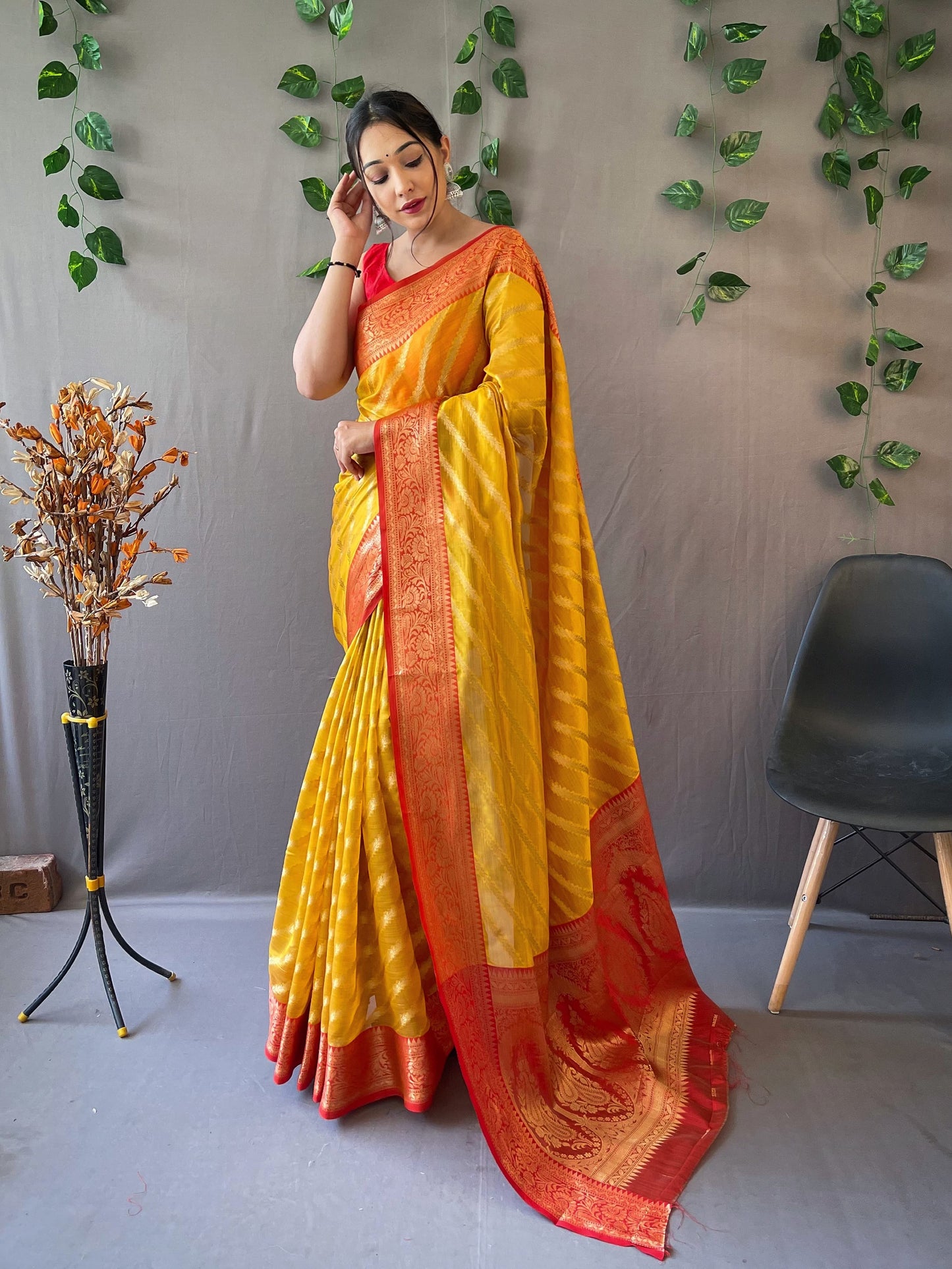 Charming Organza Yellow Color Saree