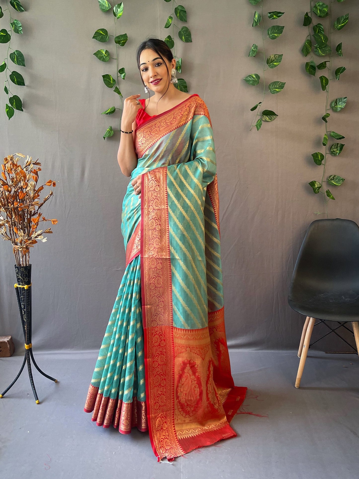 Charming Organza Sky Color Saree