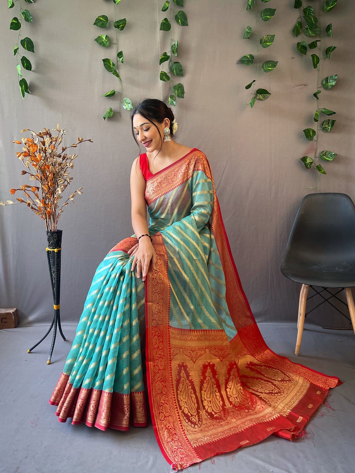 Charming Organza Sky Color Saree