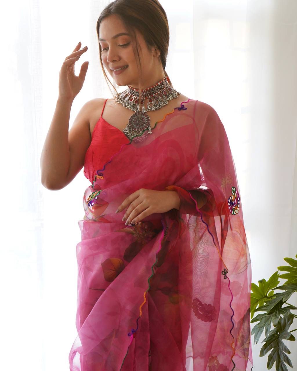 Exotic Organza Silk Pink Color Saree