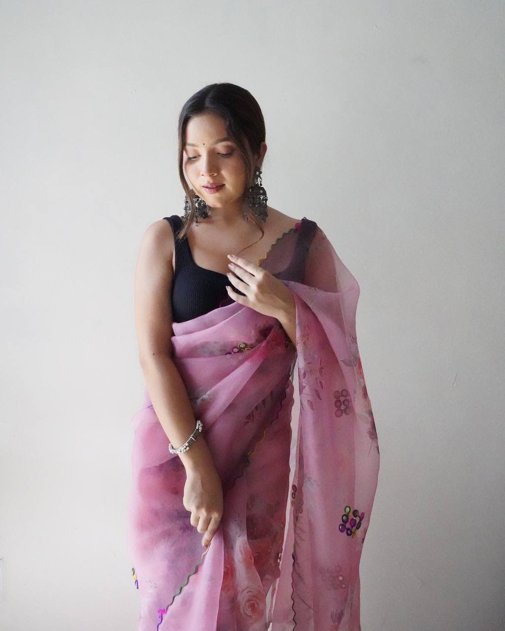 Exotic Organza Silk Pink Color Saree