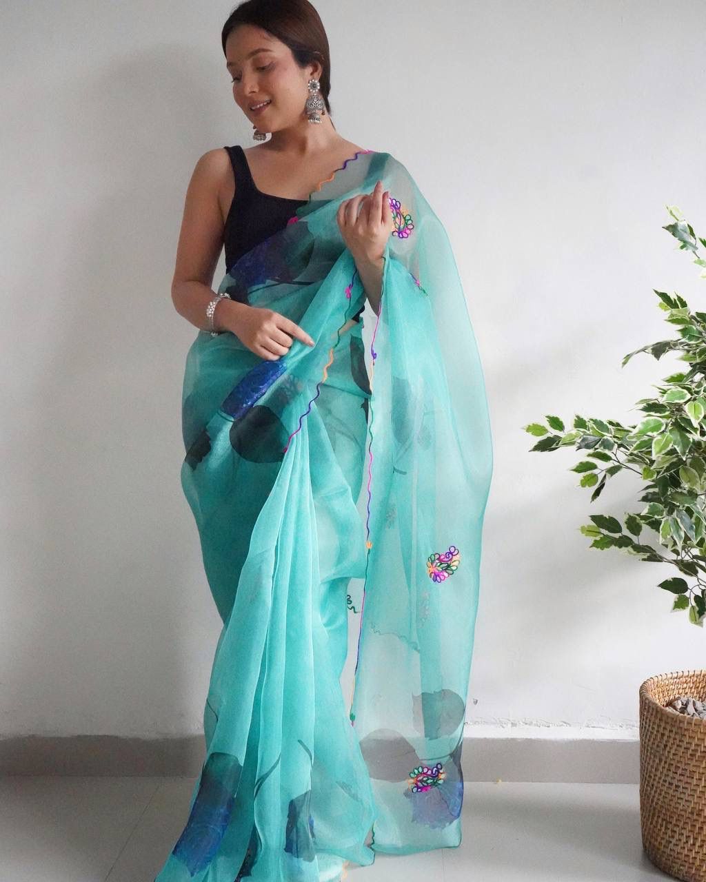 Exotic Organza Silk Sky Color Saree