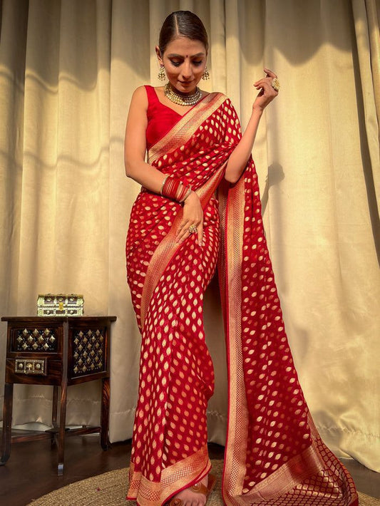 Mesmerizing Lichi Silk Red Color Saree