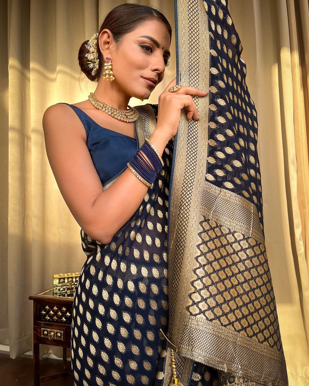 Mesmerizing Lichi Silk Black Color Saree