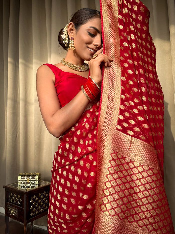 Mesmerizing Lichi Silk Red Color Saree