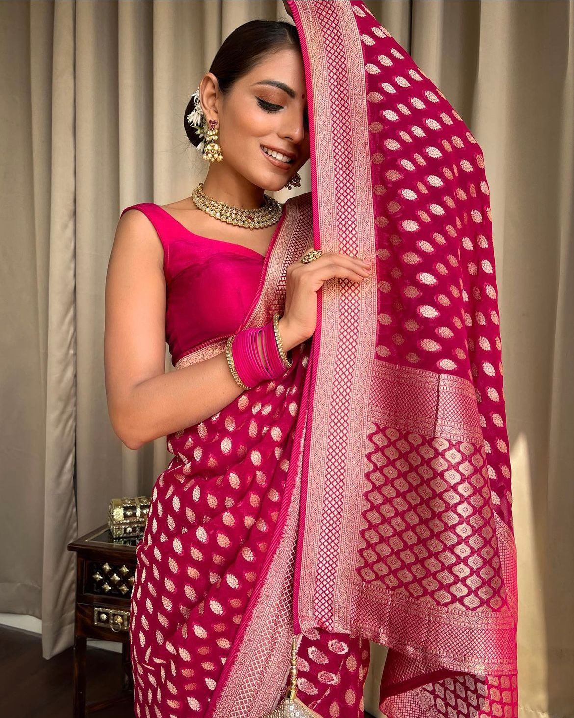 Mesmerizing Lichi Silk Pink Color Saree